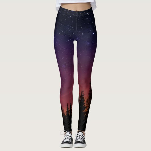 Forest Night Sky Nature with Starry Woodland Scene Leggings (Voorkant)