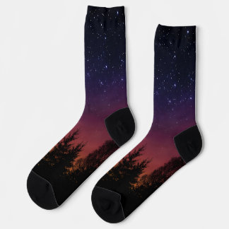 Forest Night Sky Nature with Starry Woodland Scene Sokken