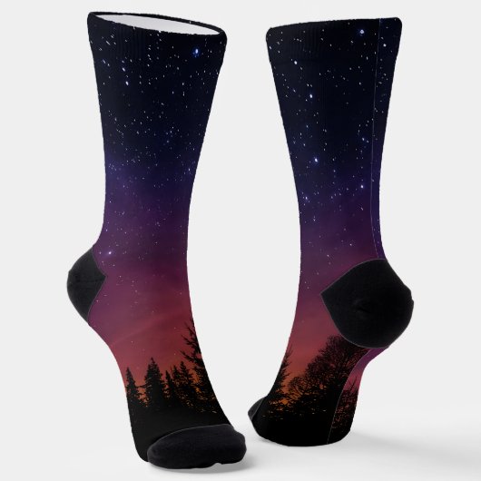 Forest Night Sky Nature with Starry Woodland Scene Sokken (Gebogen)