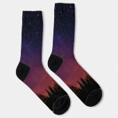 Forest Night Sky Nature with Starry Woodland Scene Sokken (Rechts)