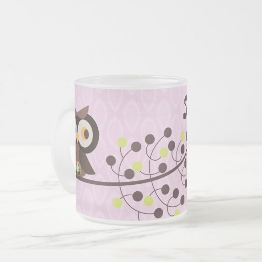 Forest Owl Woodland Frosted Glass Coffee Mok Cup (Voorkant links)