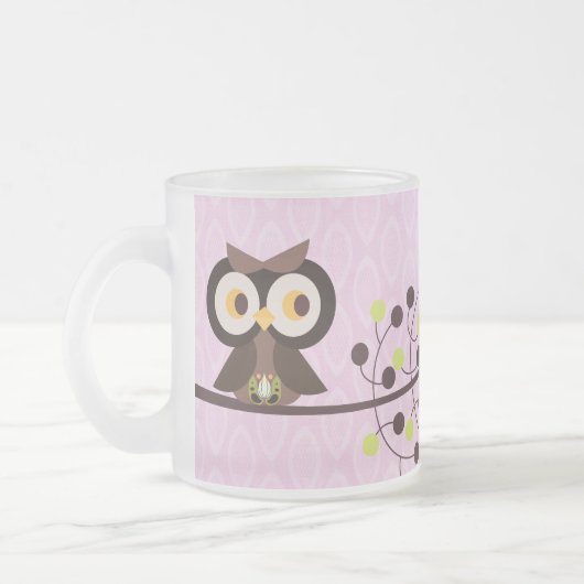 Forest Owl Woodland Frosted Glass Coffee Mok Cup (Links)