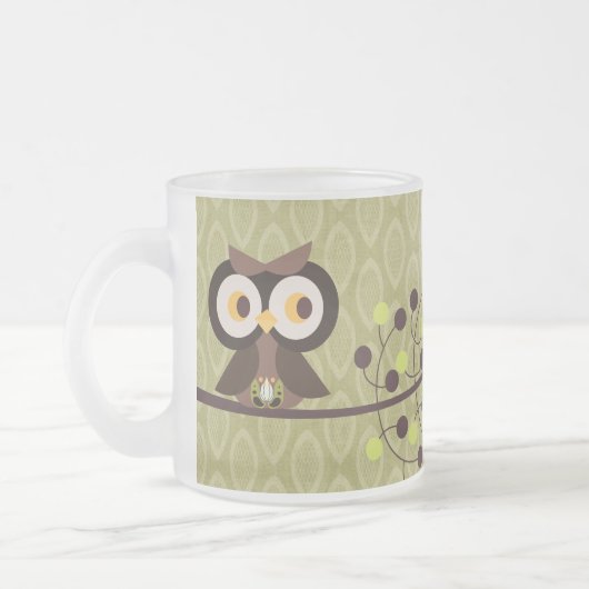 Forest Owl Woodland Frosted Glass Coffee Mok Cup (Links)