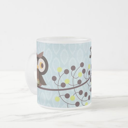 Forest Owl Woodland Frosted Glass Coffee Mok Cup (Voorkant links)