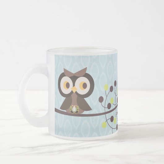 Forest Owl Woodland Frosted Glass Coffee Mok Cup (Links)