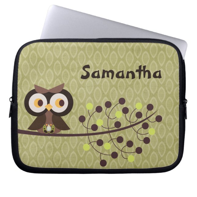 Forest Owl Woodland Hoot Night Protective Hoesje Laptop Sleeve (Voorkant)