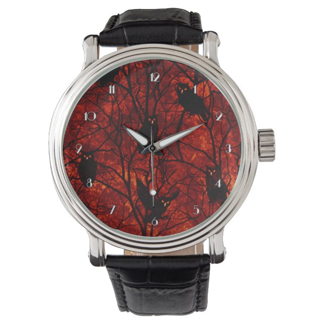 Forest Owls Sunset Gathering Wrist Watch Horloge (Voorkant)