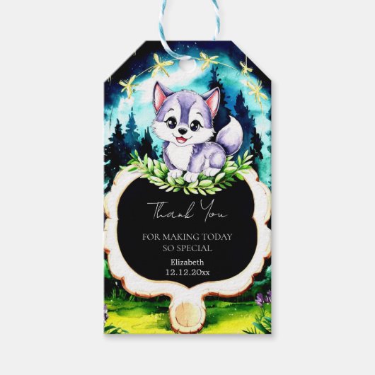 Forest Pastel Wolf Baby shower Cadeaulabel (Voorkant)