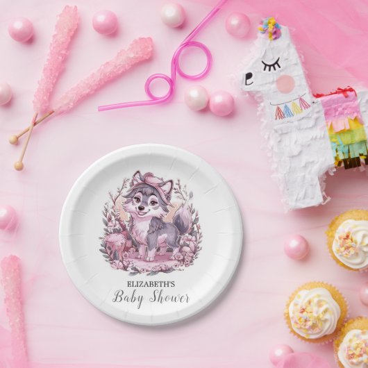 Forest Pastel Wolf Baby shower Papieren Bordje (Feest)