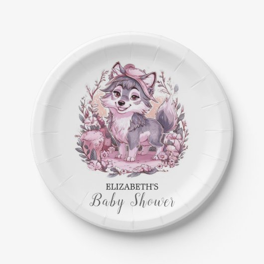 Forest Pastel Wolf Baby shower Papieren Bordje (Voorkant)