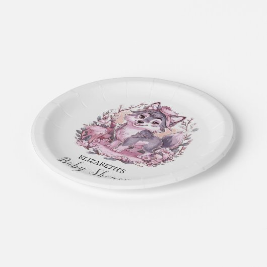 Forest Pastel Wolf Baby shower Papieren Bordje (Gekanteld)