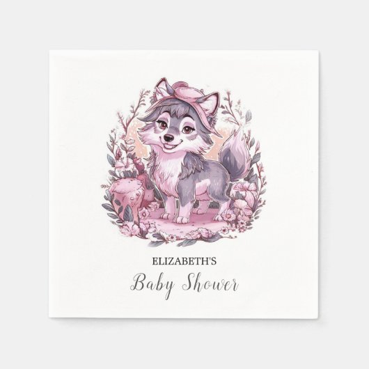 Forest Pastel Wolf Baby shower Servet (Voorkant)