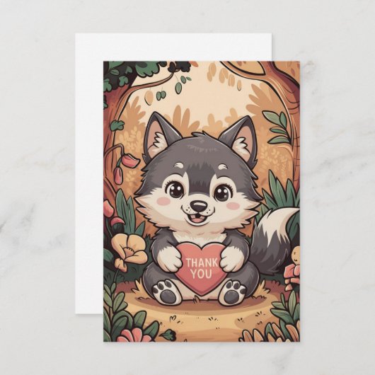 Forest Pastel Wolf Bedankkaart (Voorkant / Achterkant)