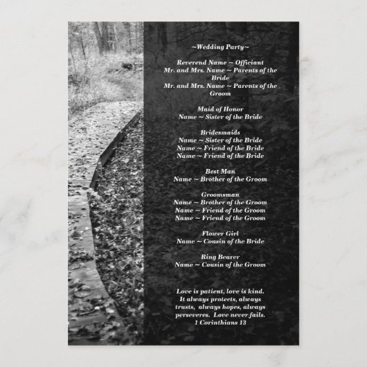 Forest Path Wedding Program Programmakaart (Achterkant)