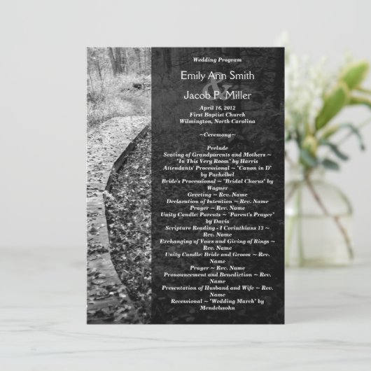 Forest Path Wedding Program Programmakaart (Staand voorkant)