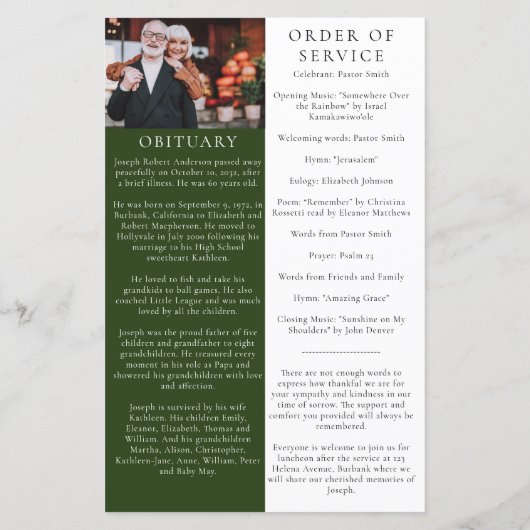 Forest Photo | Programma voor de begrafenisvolgord (Achterkant)