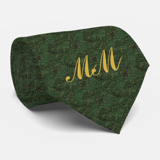 Forest Pine Green Leaves Monogram Stropdas (Opgerold)