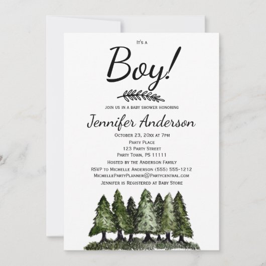 Forest Pine Rustic Country Boy Baby shower Kaart (Voorkant)