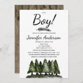 Forest Pine Rustic Country Boy Baby shower Kaart (Voorkant / Achterkant)