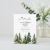 Forest Pine Tree elegante winter bruiloft details Informatiekaartje (Staand voorkant)