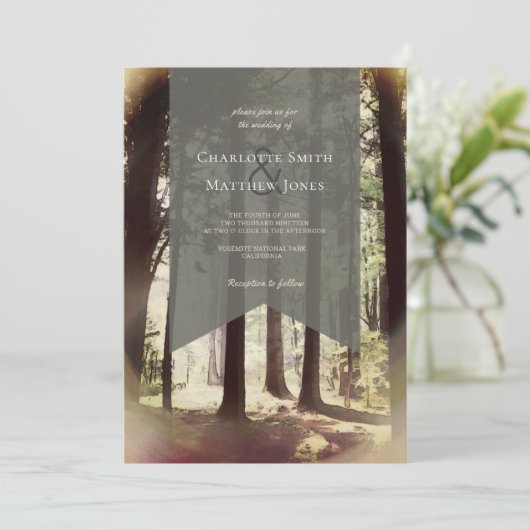 Forest Pine Tree Woodland Wedding Kaart (Staand voorkant)