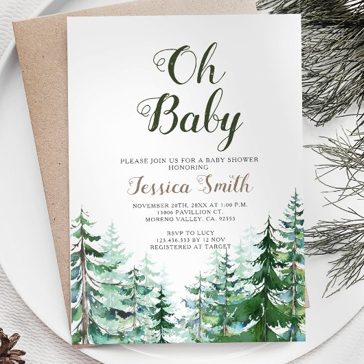 Forest Pine Trees Boy Baby shower Kaart