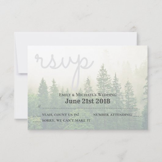 Forest Pine Trees Bruiloft RSVP en Menu Selecties (Voorkant)