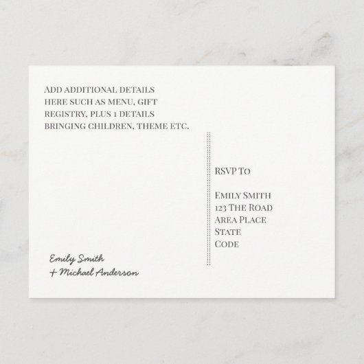 Forest Pine Trees Bruiloft RSVP Retourzending Post Uitnodiging Briefkaart (Achterkant)