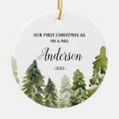 Forest Pine Trees Eerste Kerstmis als de heer en m Keramisch Ornament (Voorkant)