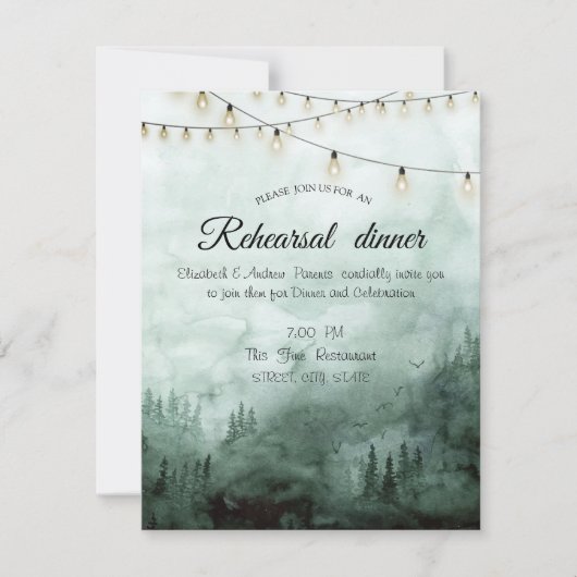 Forest, Pine Trees Lights Groene repetitie diner Kaart (Voorkant)