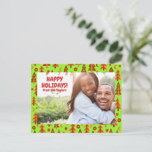 Forest Pine Trees Moon Stars CUSTOM FOTO Holiday Briefkaart (Staand voorkant)