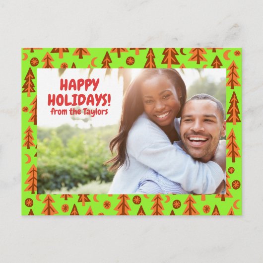 Forest Pine Trees Moon Stars CUSTOM FOTO Holiday Briefkaart (Voorkant)