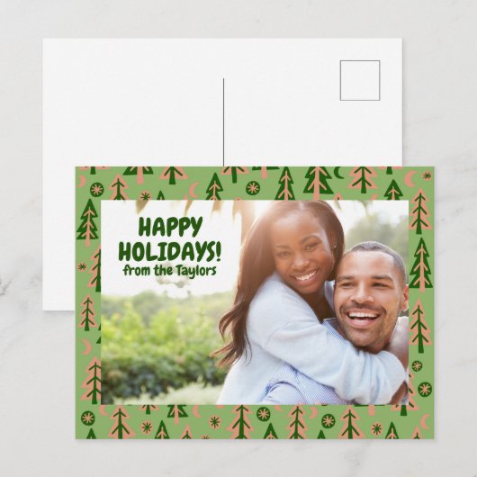 Forest Pine Trees Moon Stars CUSTOM FOTO Holiday Briefkaart (Voorkant / Achterkant)