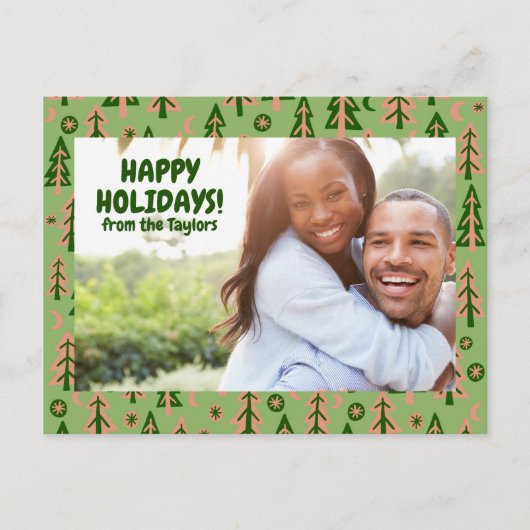 Forest Pine Trees Moon Stars CUSTOM FOTO Holiday Briefkaart (Voorkant)