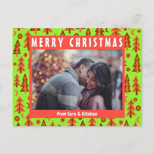 Forest Pine Trees Moon Stars CUSTOM FOTO Holiday Briefkaart (Voorkant)