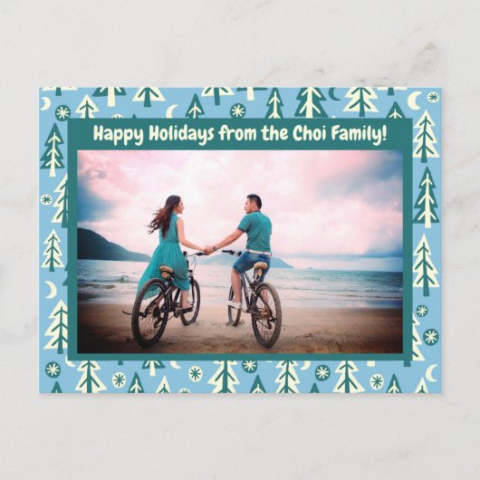 Forest Pine Trees Moon Stars CUSTOM FOTO Holiday Briefkaart (Voorkant)