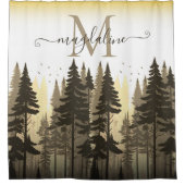Forest Pine Trees Script Name Monogram Douchegordijn (Voorkant)