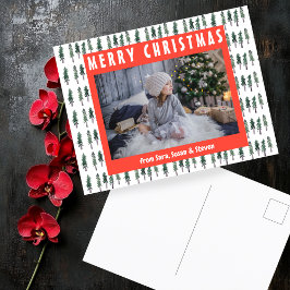 Forest Pine Trees Waterverf CUSTOM PHOTO Holiday Briefkaart