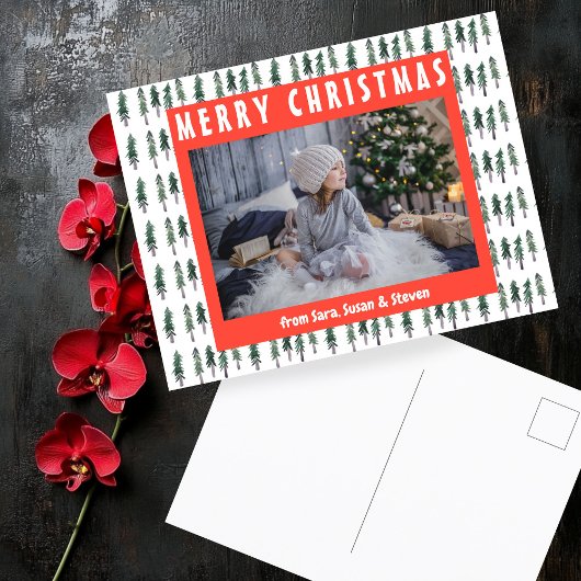 Forest Pine Trees Waterverf CUSTOM PHOTO Holiday Briefkaart