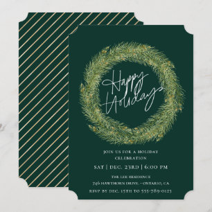 Forest Pine Wreath Emerald Holiday Party Kaart