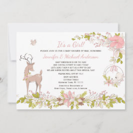 Forest Pink Girl Beer Deer Baby shower per post Kaart