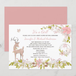 Forest Pink Girl Beer Deer Baby shower per post Kaart