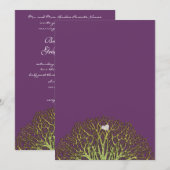 Forest Plum Green Woodpecker Tree Wedding Invites Kaart (Voorkant / Achterkant)