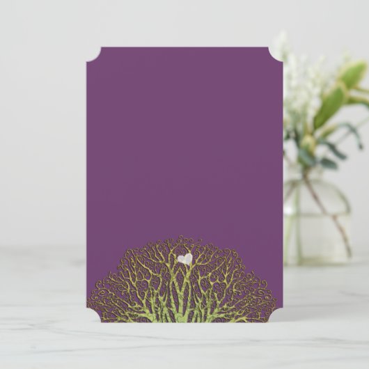 Forest Plum Green Woodpecker Tree Wedding Invites Kaart (Staand voorkant)