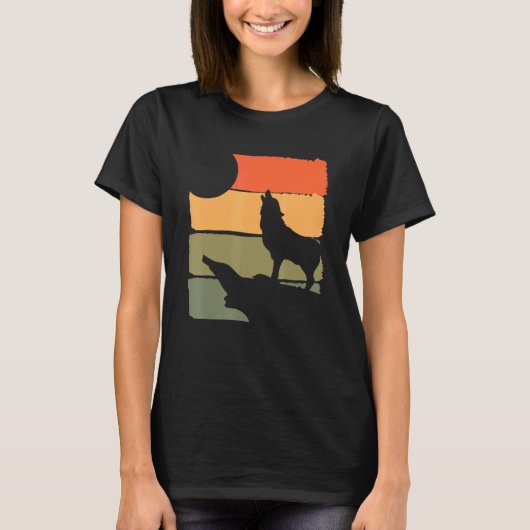 Forest Predator Howling Wolf Animal Retro Wolf T-shirt (Voorkant)