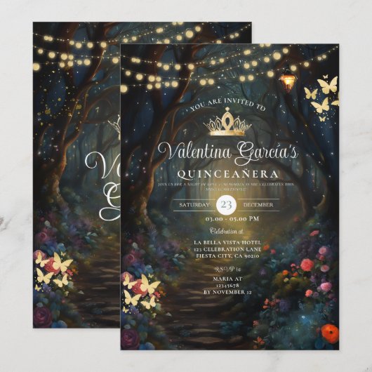 Forest Quinceañera 15 Anos Bloemen Goud Kaart (Voorkant / Achterkant)