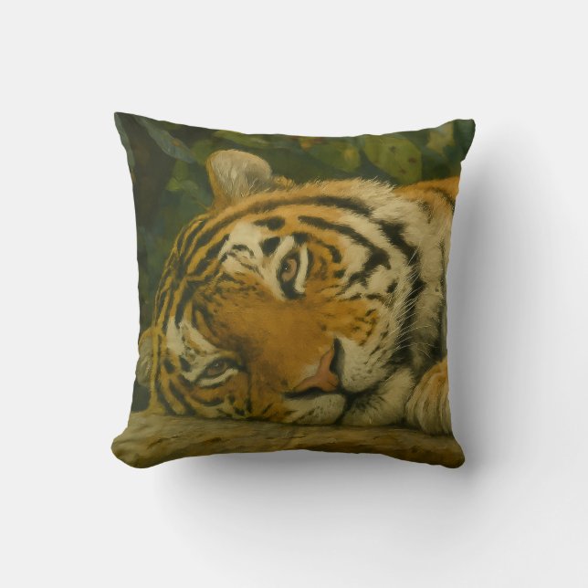Forest Reverie - Resting Tiger in Oerwoud Light Kussen (Voorkant)
