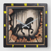 Forest Ride: gepersonaliseerde Charred Wood Friesi Vierkante Klok (Voorkant)