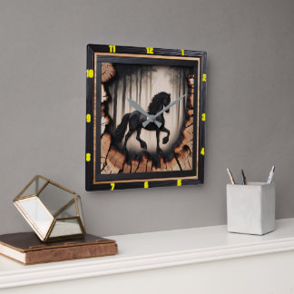 Forest Ride: gepersonaliseerde Charred Wood Friesi Vierkante Klok