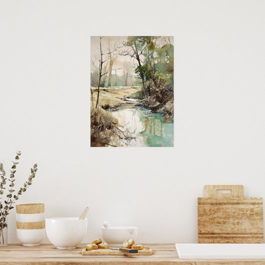 Forest River Waterverf schilderij Poster (Keuken)